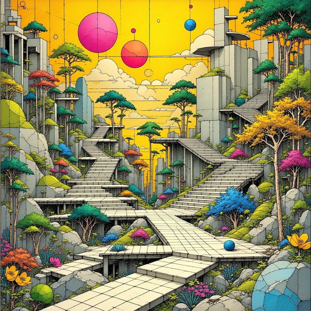 Surreal World of Impossible Geometry in Escher Style