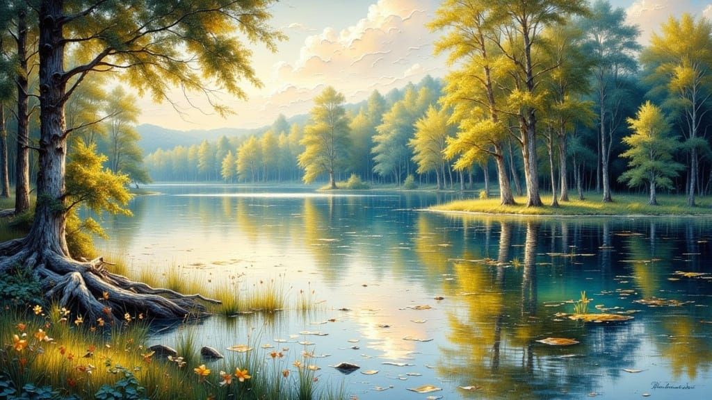 Lake Pocotopaug Impasto Painting in Oil Glaze Style