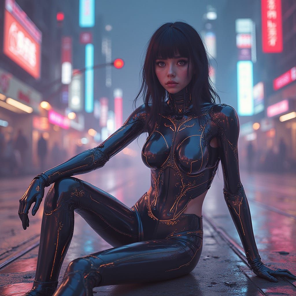 Futuristic Mechanical Enhancements in Dystopian Cityscape