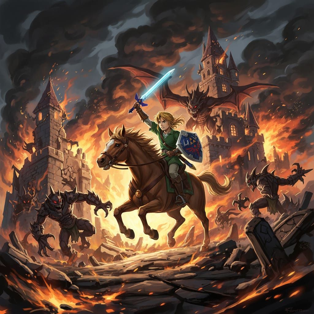 Link's Fierce Battle in Burning Hyrule Castle