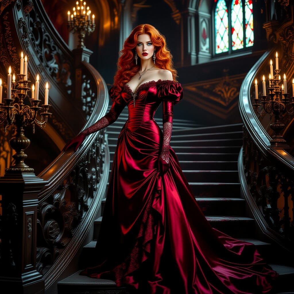 Victorian Woman on Baroque Staircase