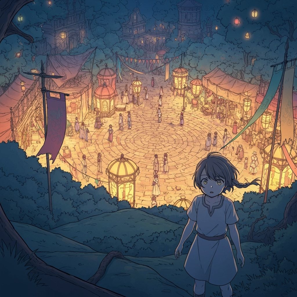 Anime Style Festival Scene with Girl on Hilltop