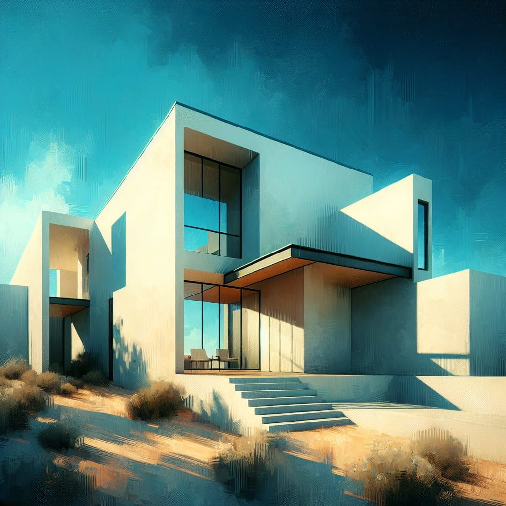 Modern House with Reflective Windows in Romantic Style