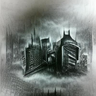 Gotham City Charcoal Drawing