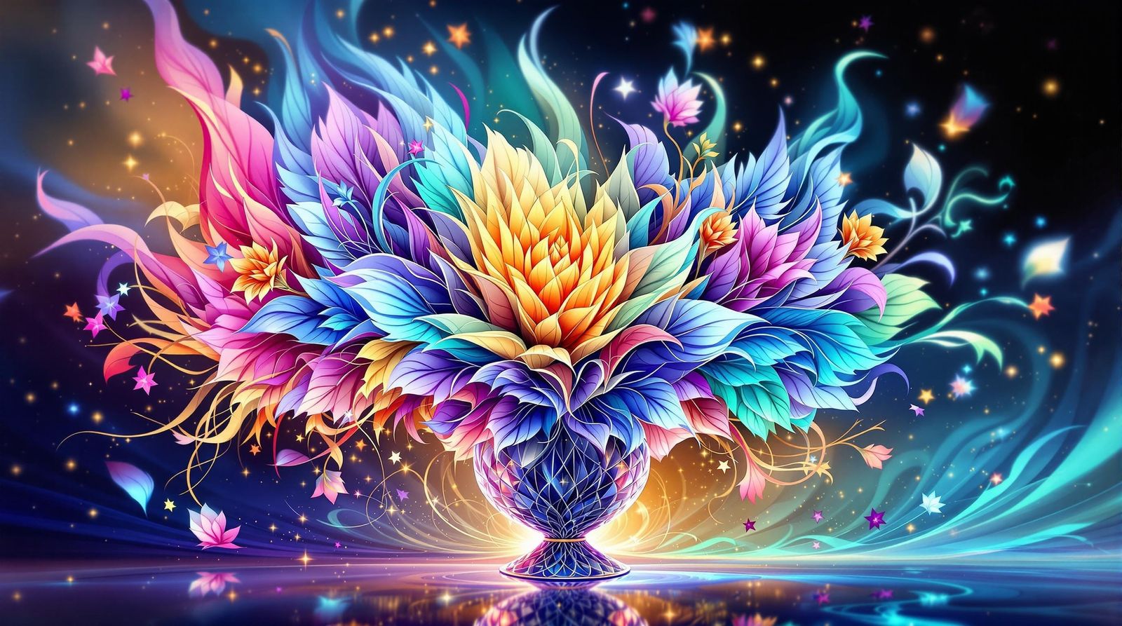 Vibrant Fractal Flowers in Kirigami Art Style