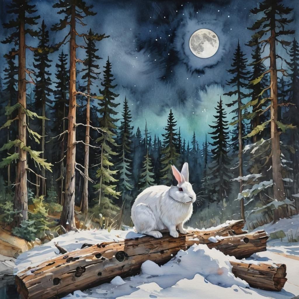 Ethereal Moonlit River in Haunted Forest Painting