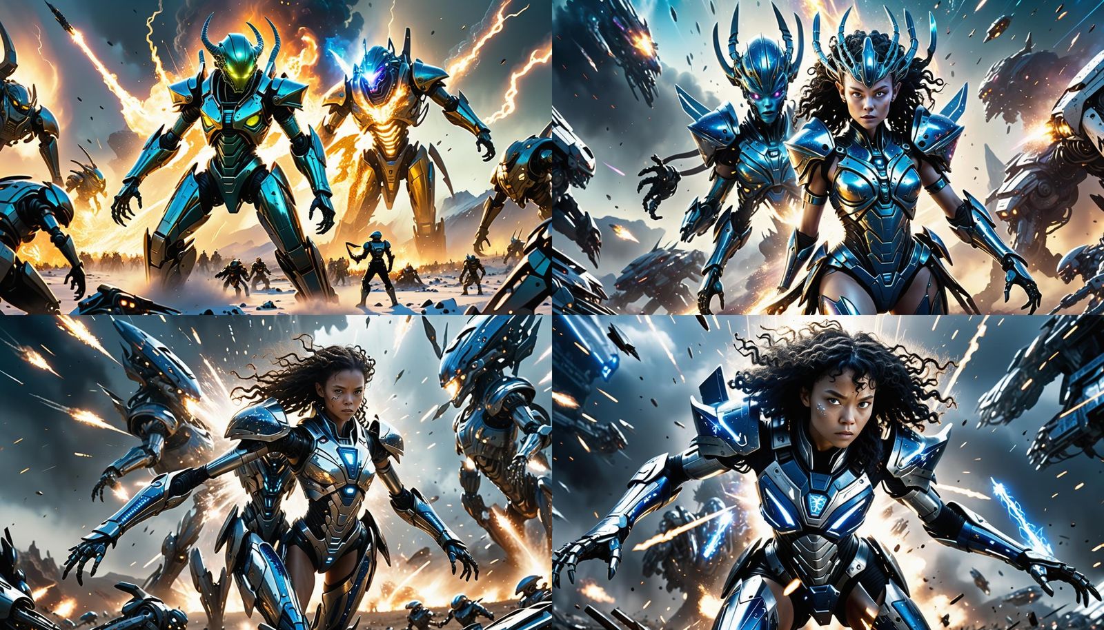 Alien Queen Soars Above Robot Battlefield