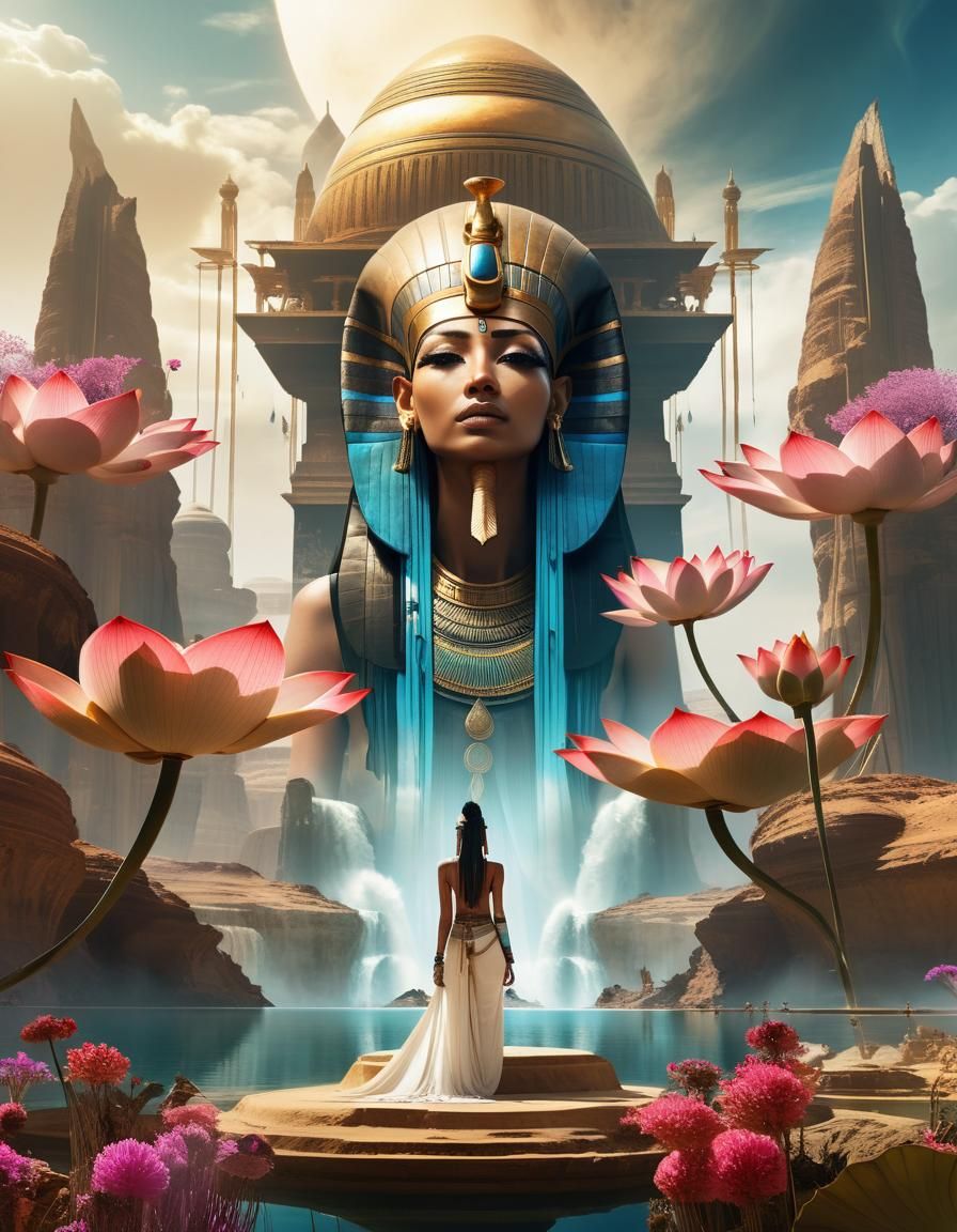 Epic Surreal Egyptian Lotus World, Maximalist Art