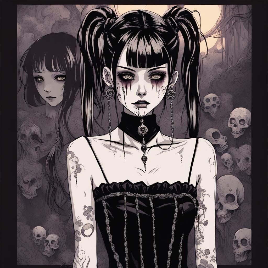 Eerie Cyberpunk Goth Girl in Anime Style
