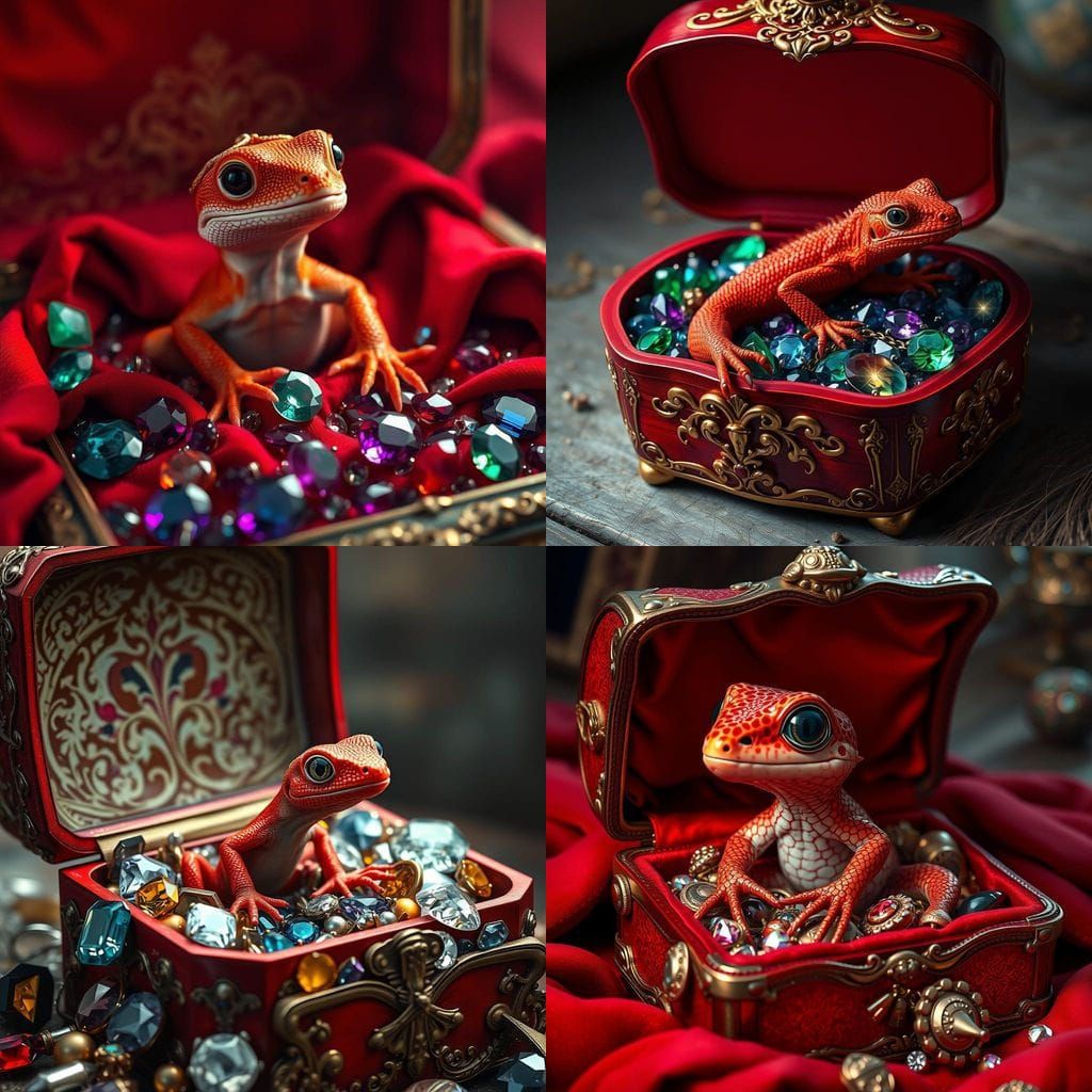 Vibrant Baby Lizard in Jewel-Toned Treasure Box