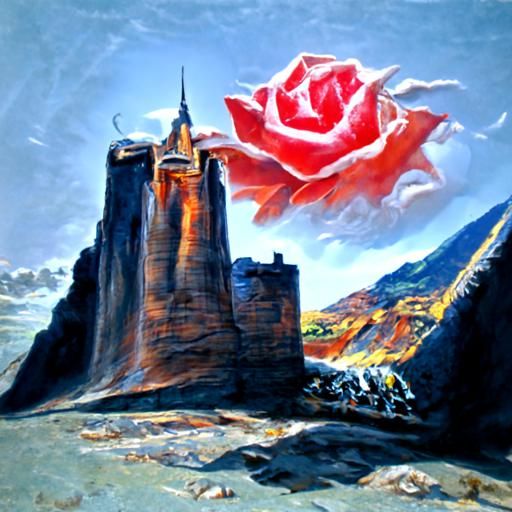 Castle Roses in a Towering Landscape Painting