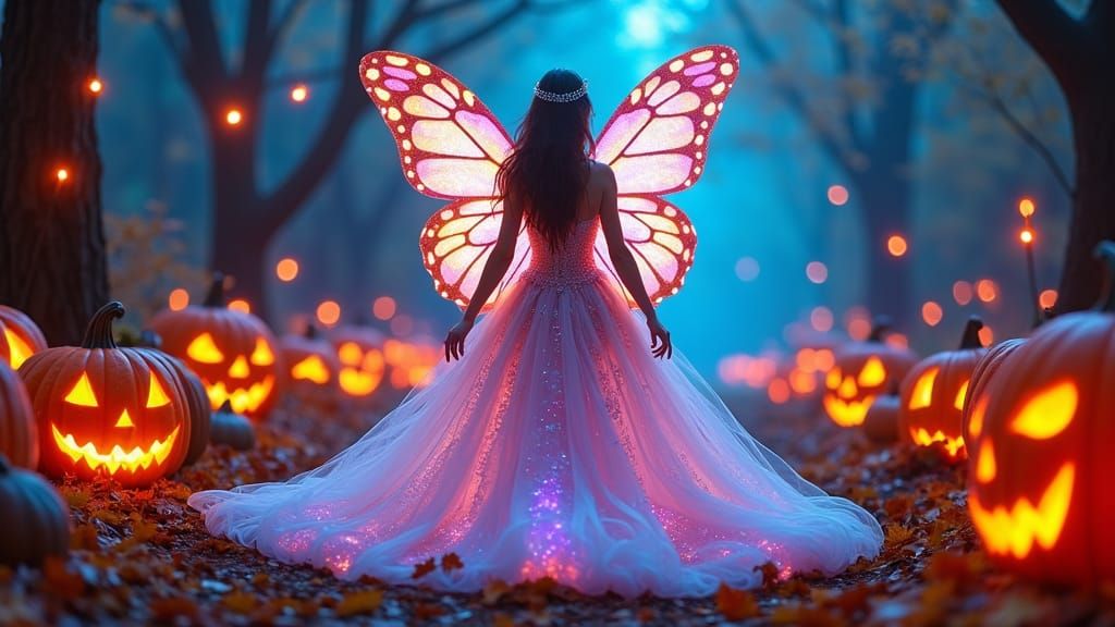 Butterfly Princess in a Neon Halloween World