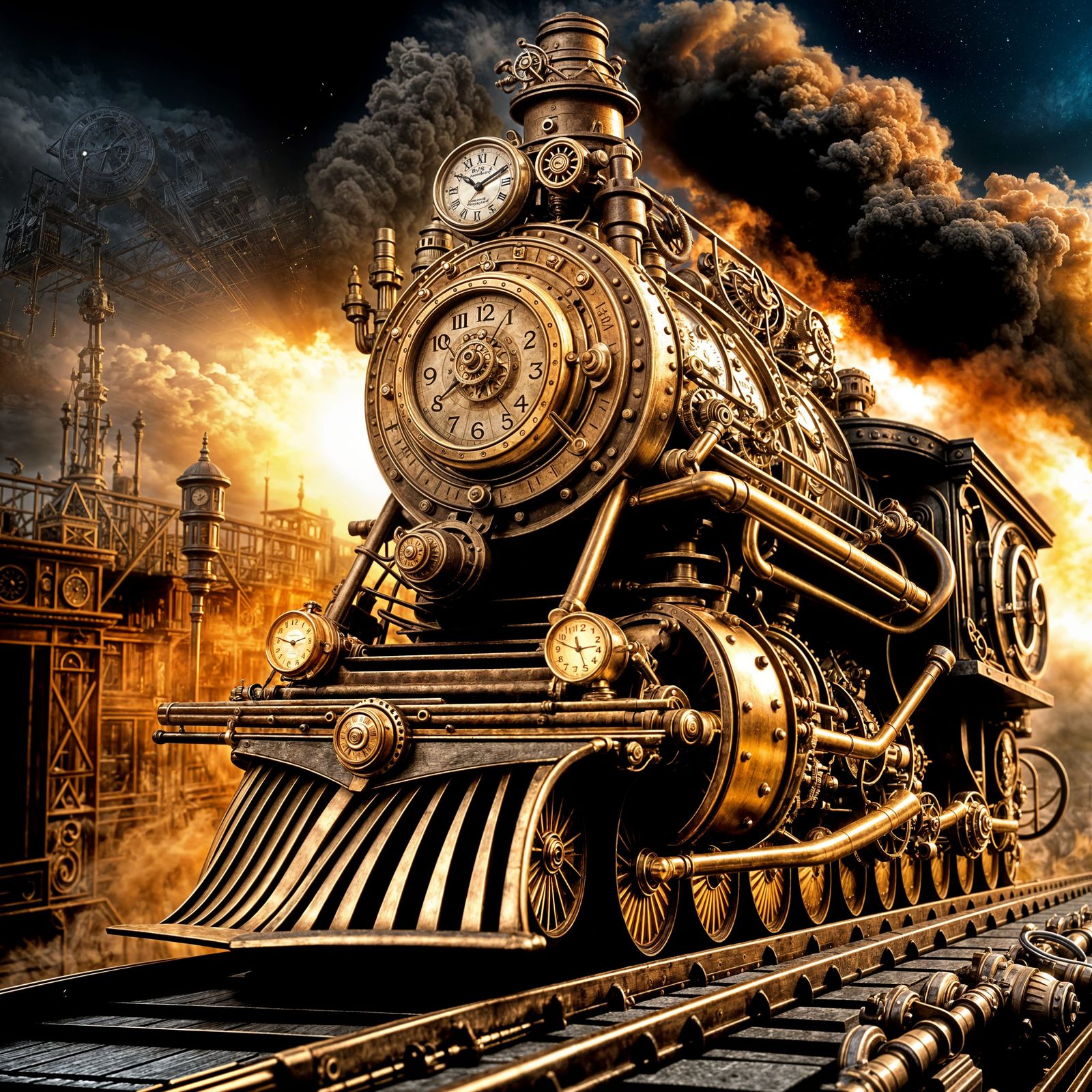 Time Traveling Steampunk Engine in Flight