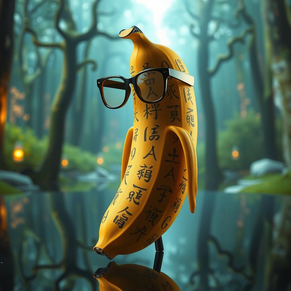 Banana with Glasses: Hyperrealistic 3D Calligraphy