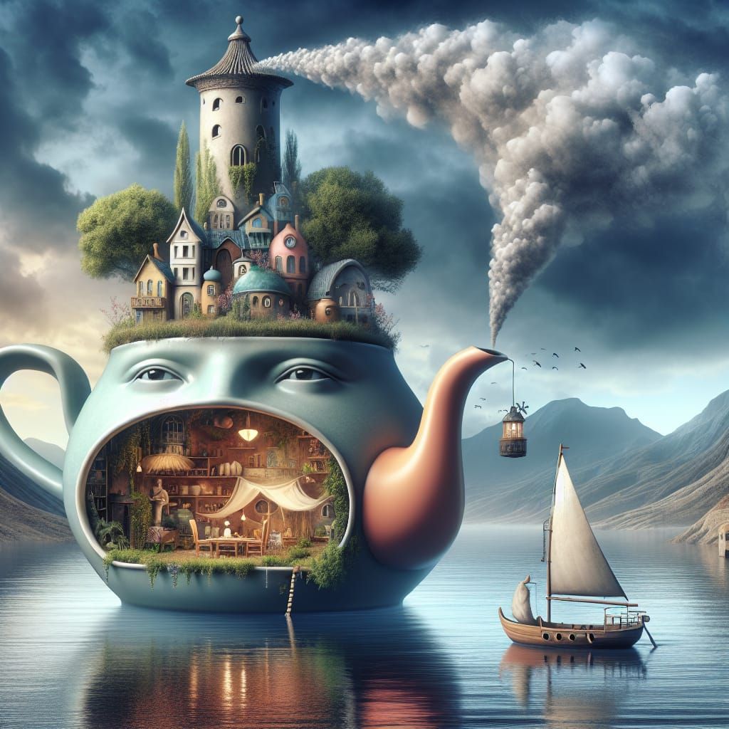 Surreal Teapot Portal to Miniature World