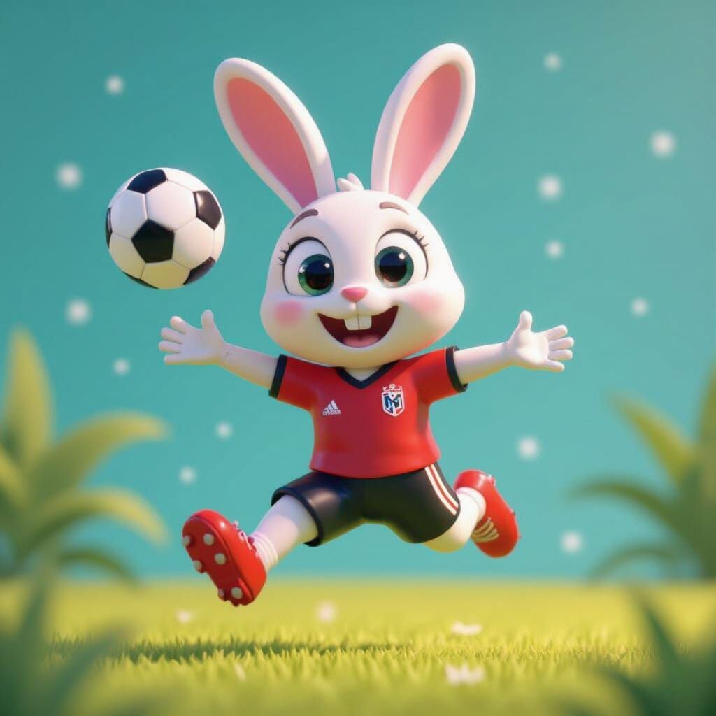 3D Bunny Footballer Juggling Ball in Pixar Style