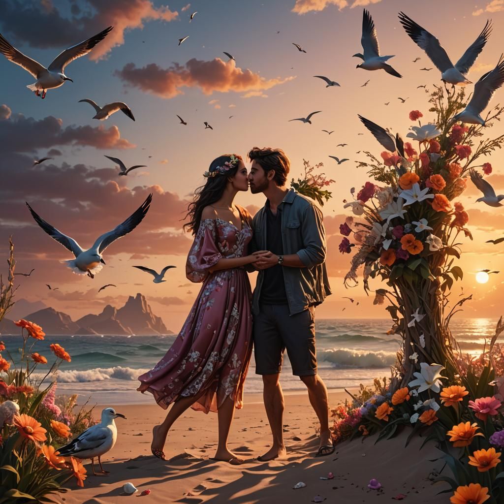 Romantic Beach Sunset: Fantasy Matte Painting