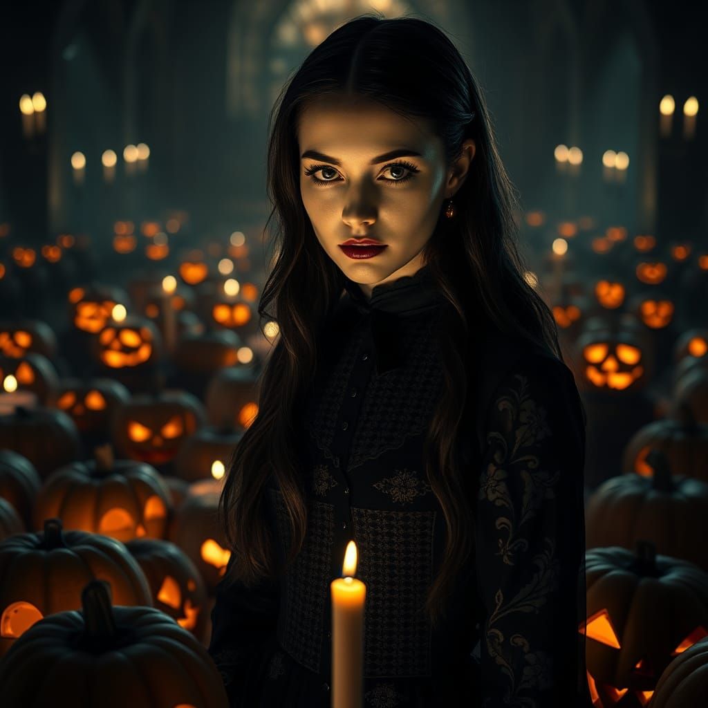 Wednesday Addams in Eerie Halloween DRIP Ink Art