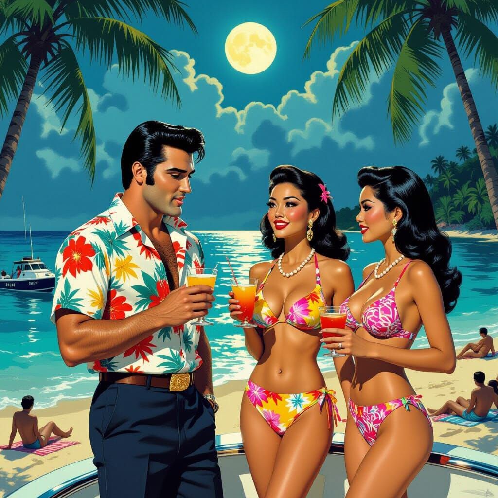 Elvis on Holiday: A Vintage Pulp Art Scene