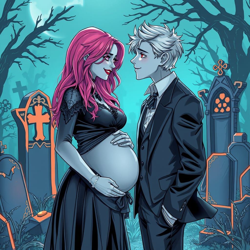 Romantic Gothic Couple in Cemetery