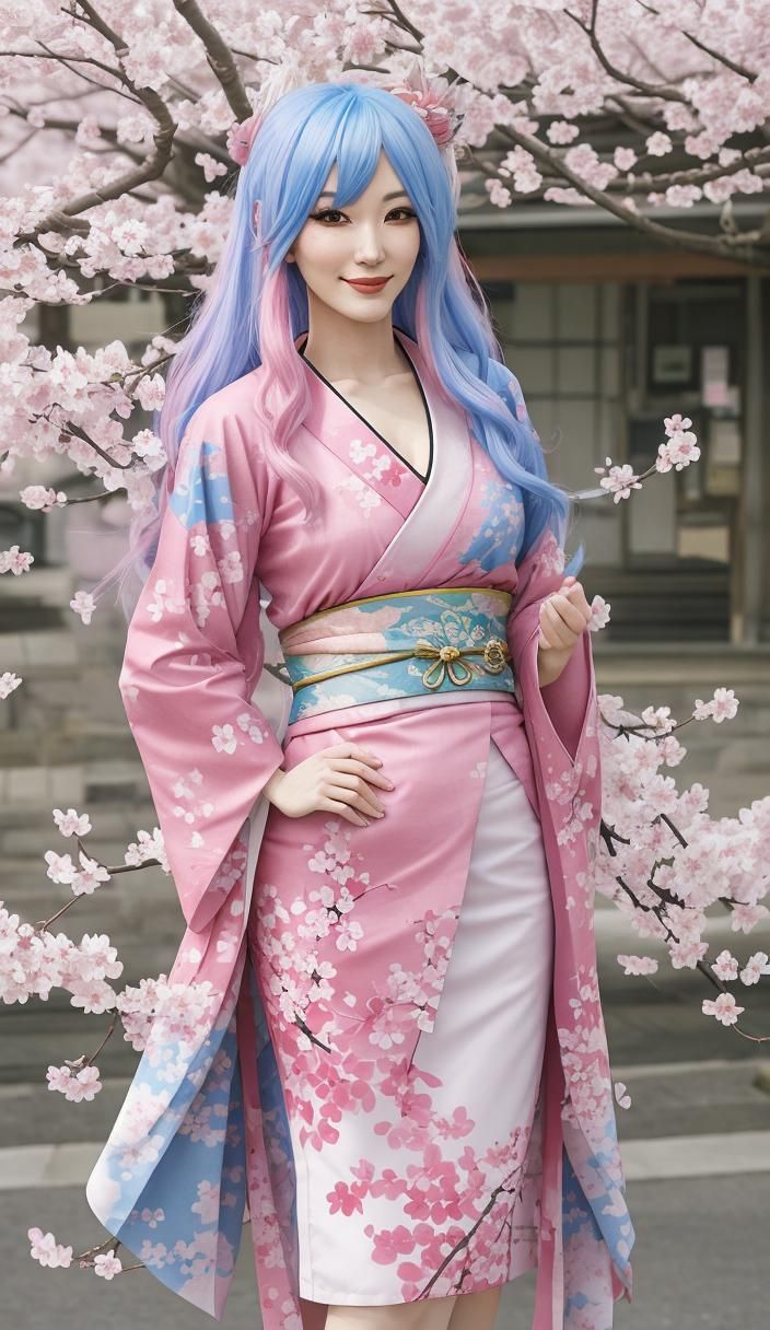 Anime Girl with Transgender Flag Kimono
