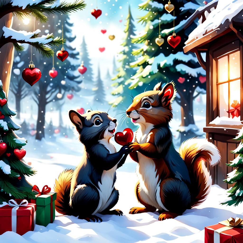loving squirrel celebrating christmas