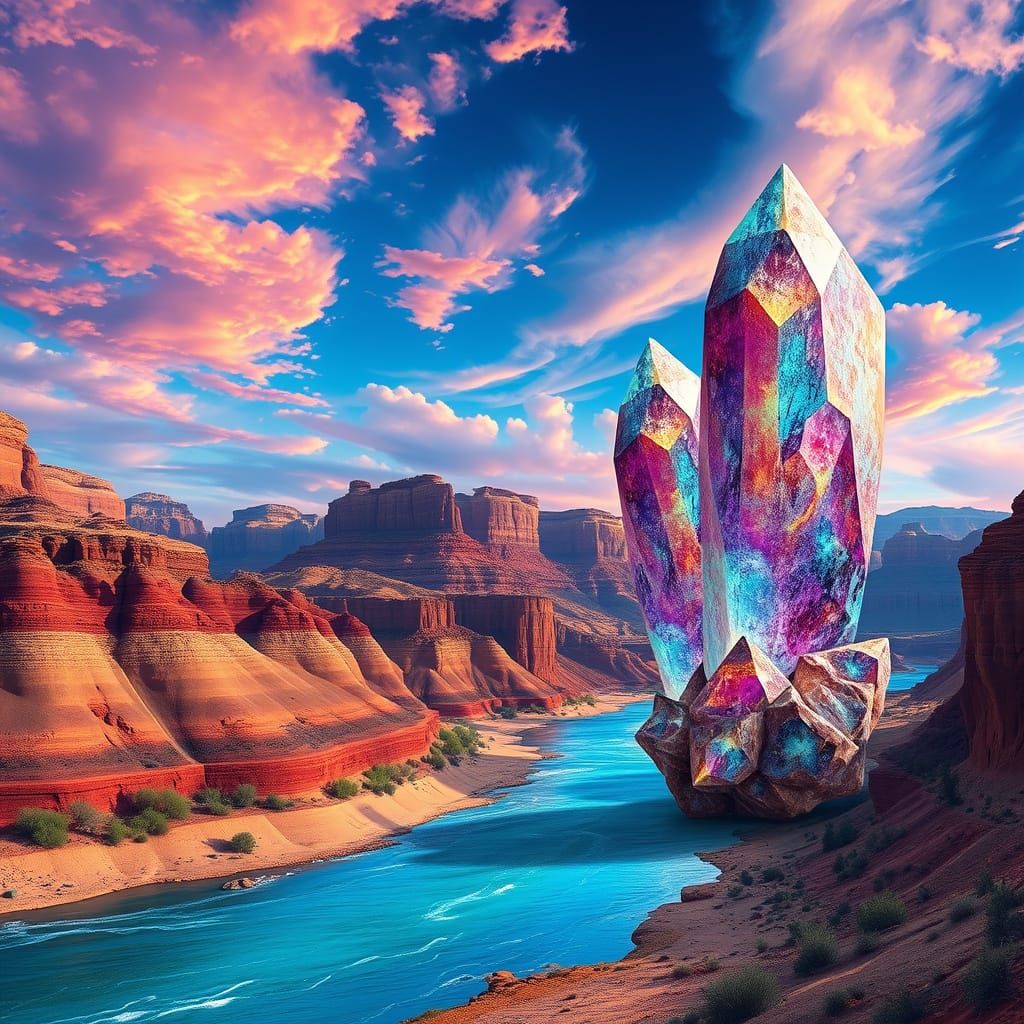 Canyon Landscape with Quartz Crystals in Hyper-Realism