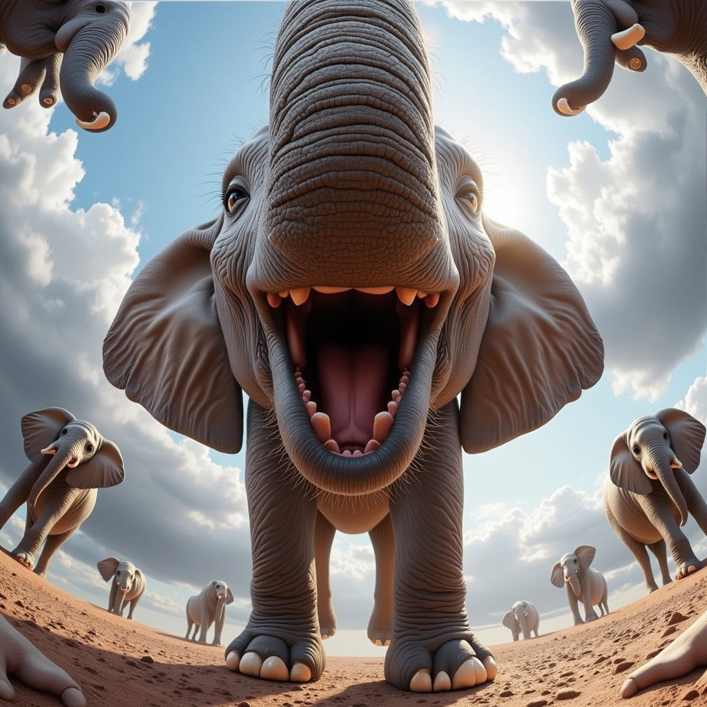 Elephant's Open Mouth: Photorealistic Cinematic View