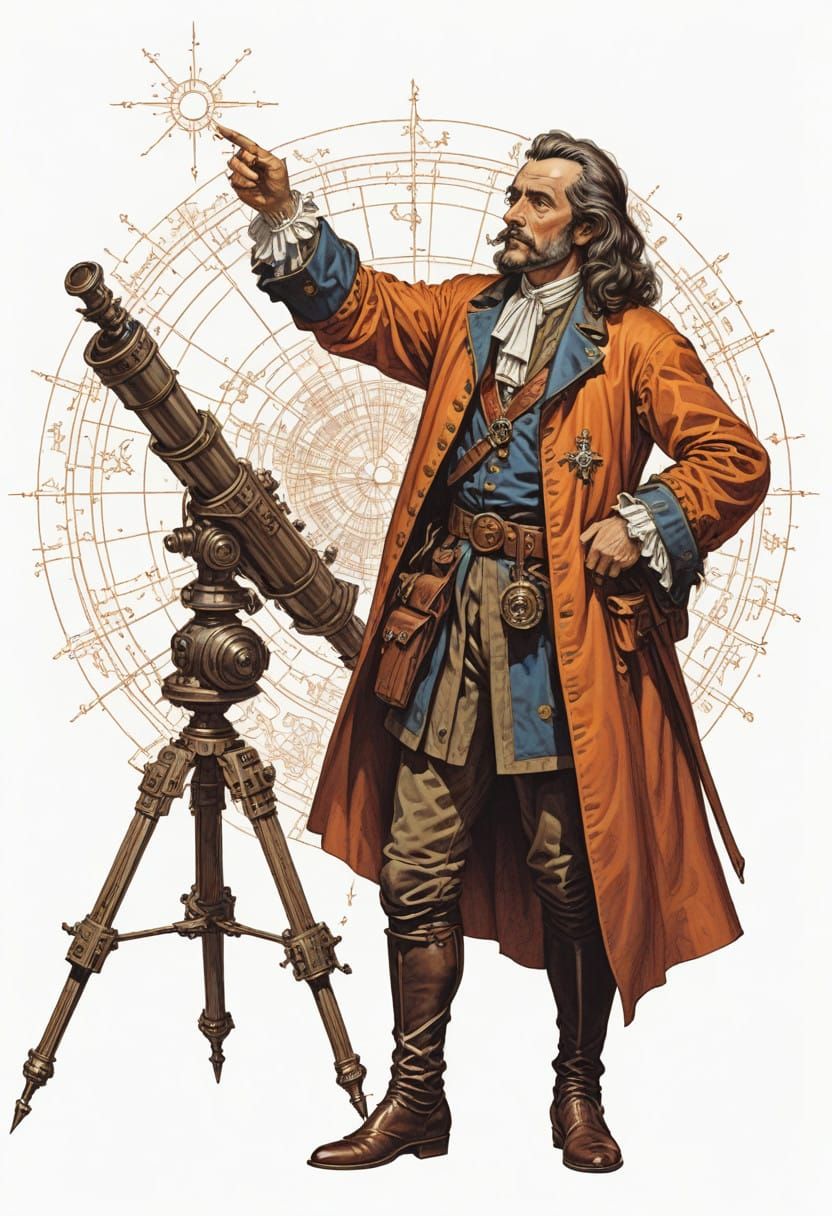 17th Century French Astronomer in Heroic Fantasy Style