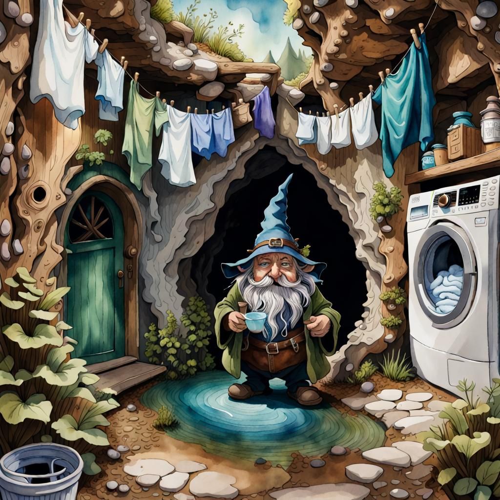 Whimsical Gnome Landscape in Watercolor Style