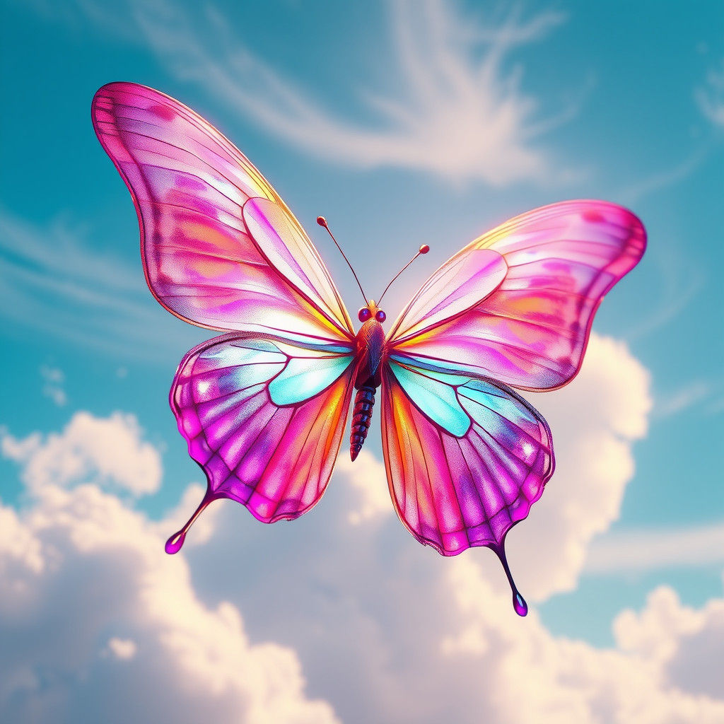 Wireframe Butterfly on Gradient Blue Digital Sky