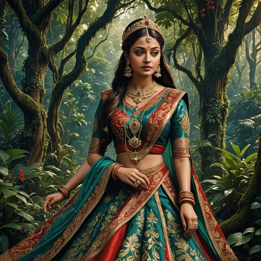 Ethereal Indian Princess in Jungle, Digital Art