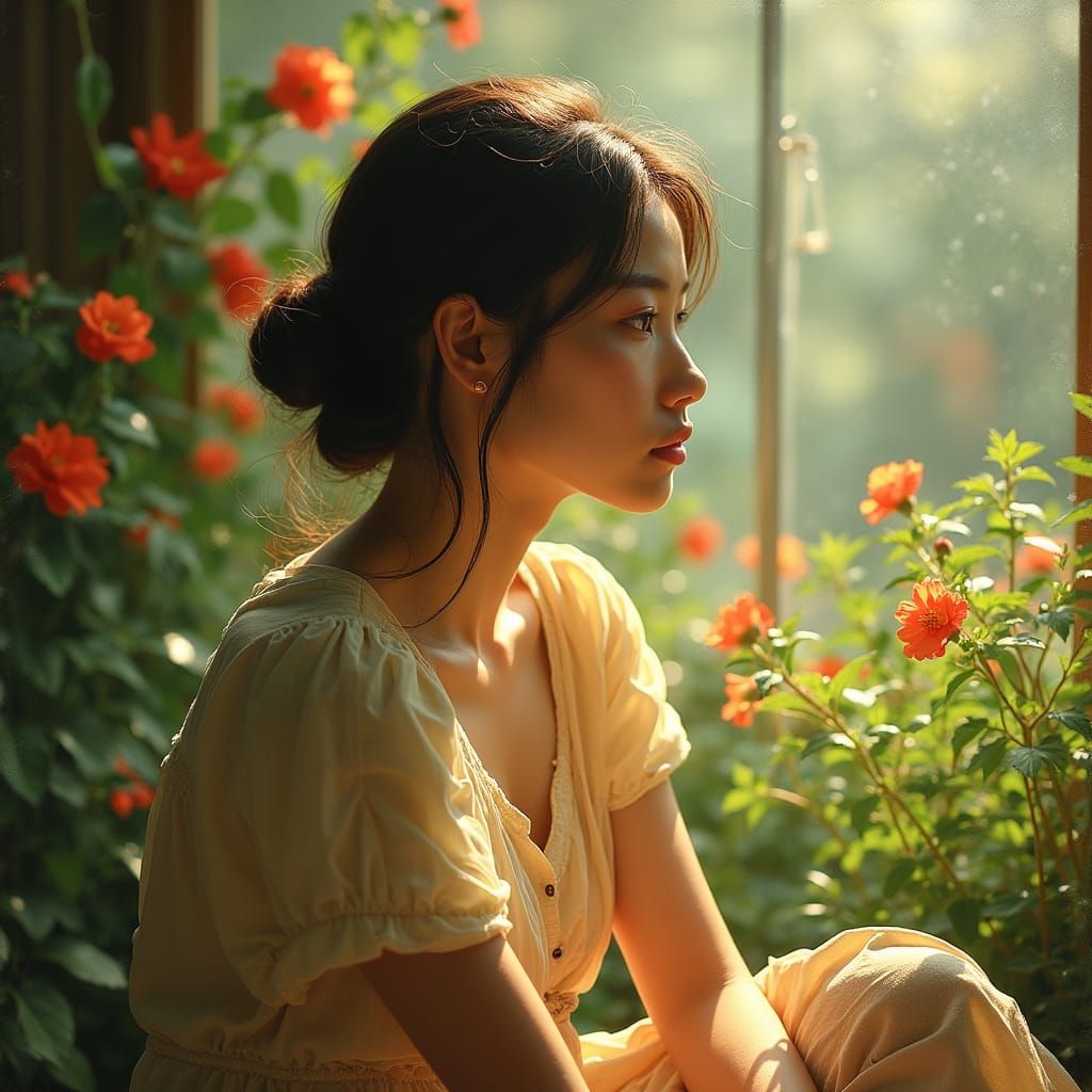 Contemplative Woman in Serene Nature