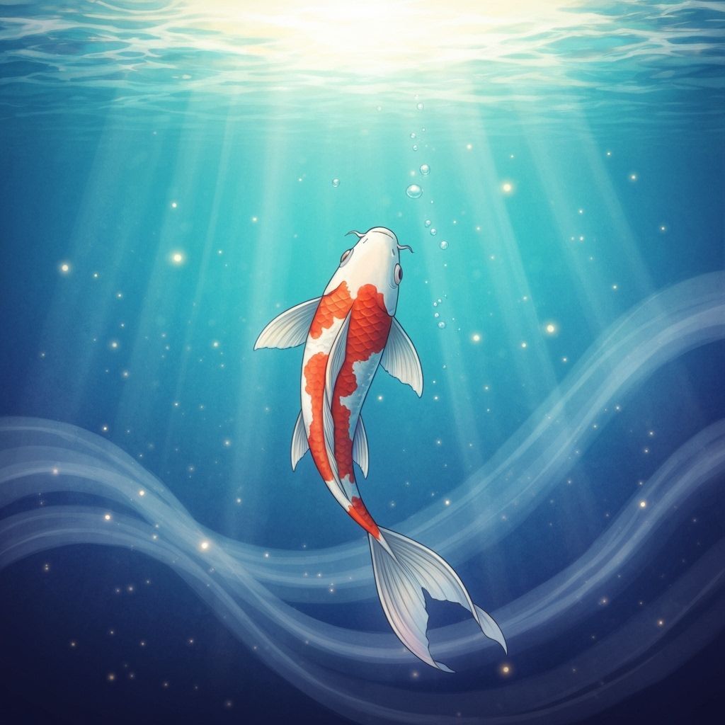 Ethereal Koi Fish Ascends in Dreamlike Underwater Scene