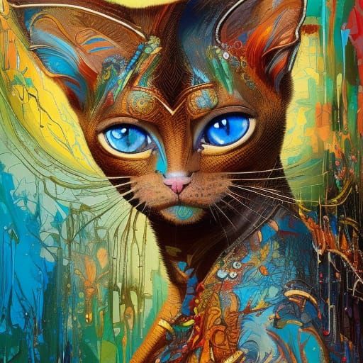 Ceremonial Siamese Cat in Detailed Landscape