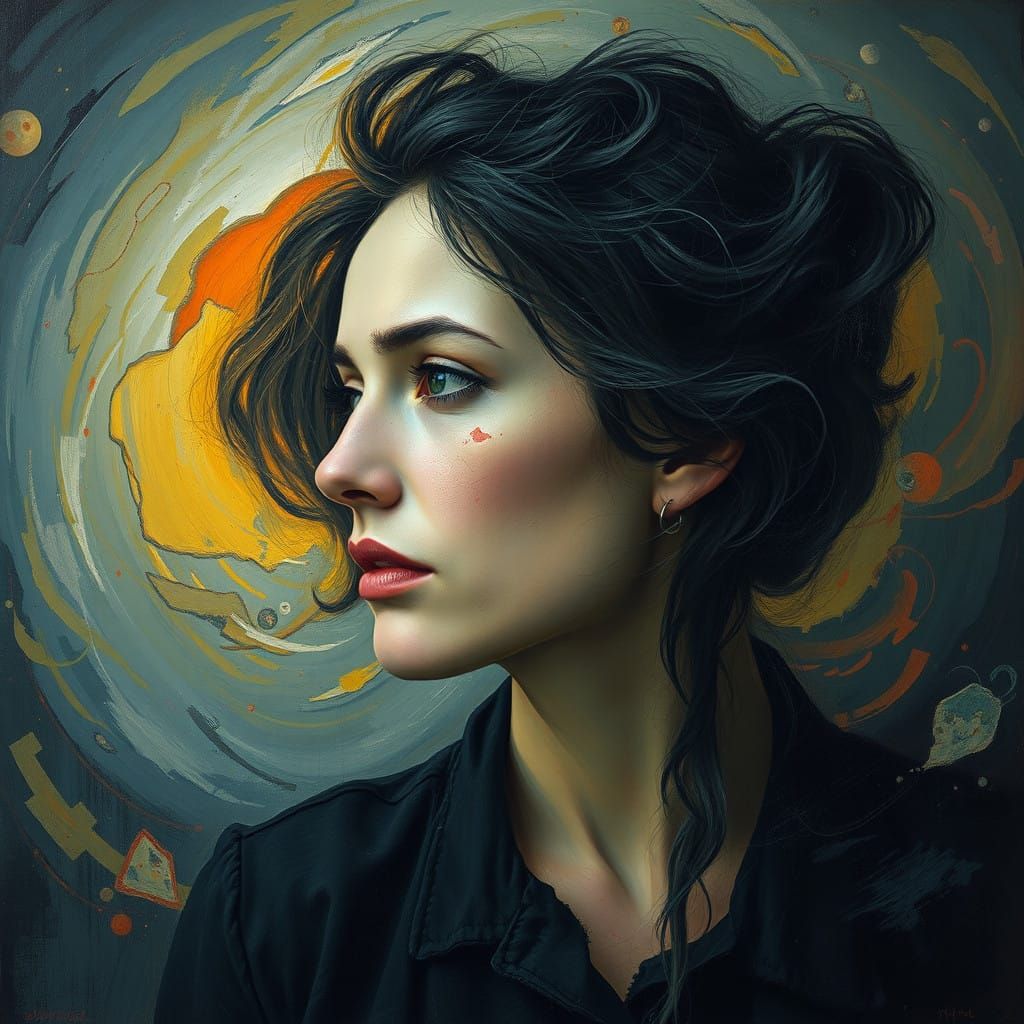 Abstract Expressionist Woman Lost in Turmoil