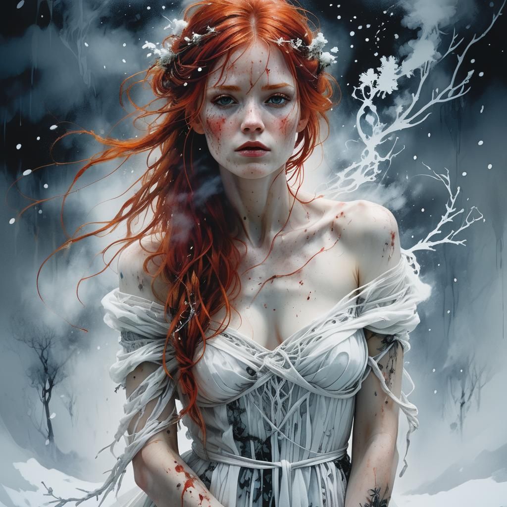 Snowstorm Redhead: Dark Fantasy in Carne Griffiths Style