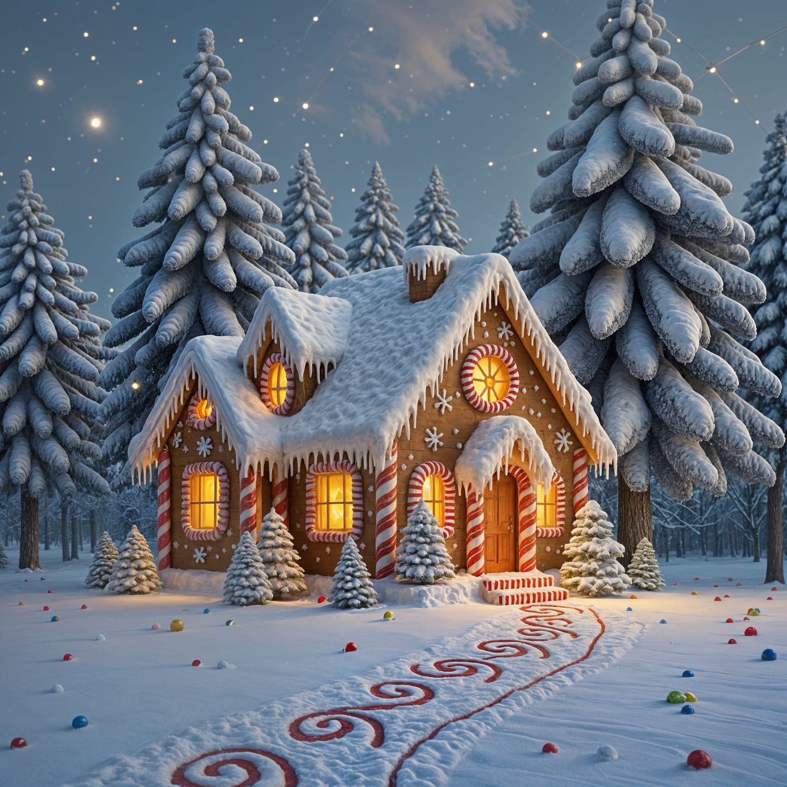 Whimsical Gingerbread House in Winter Wonderland