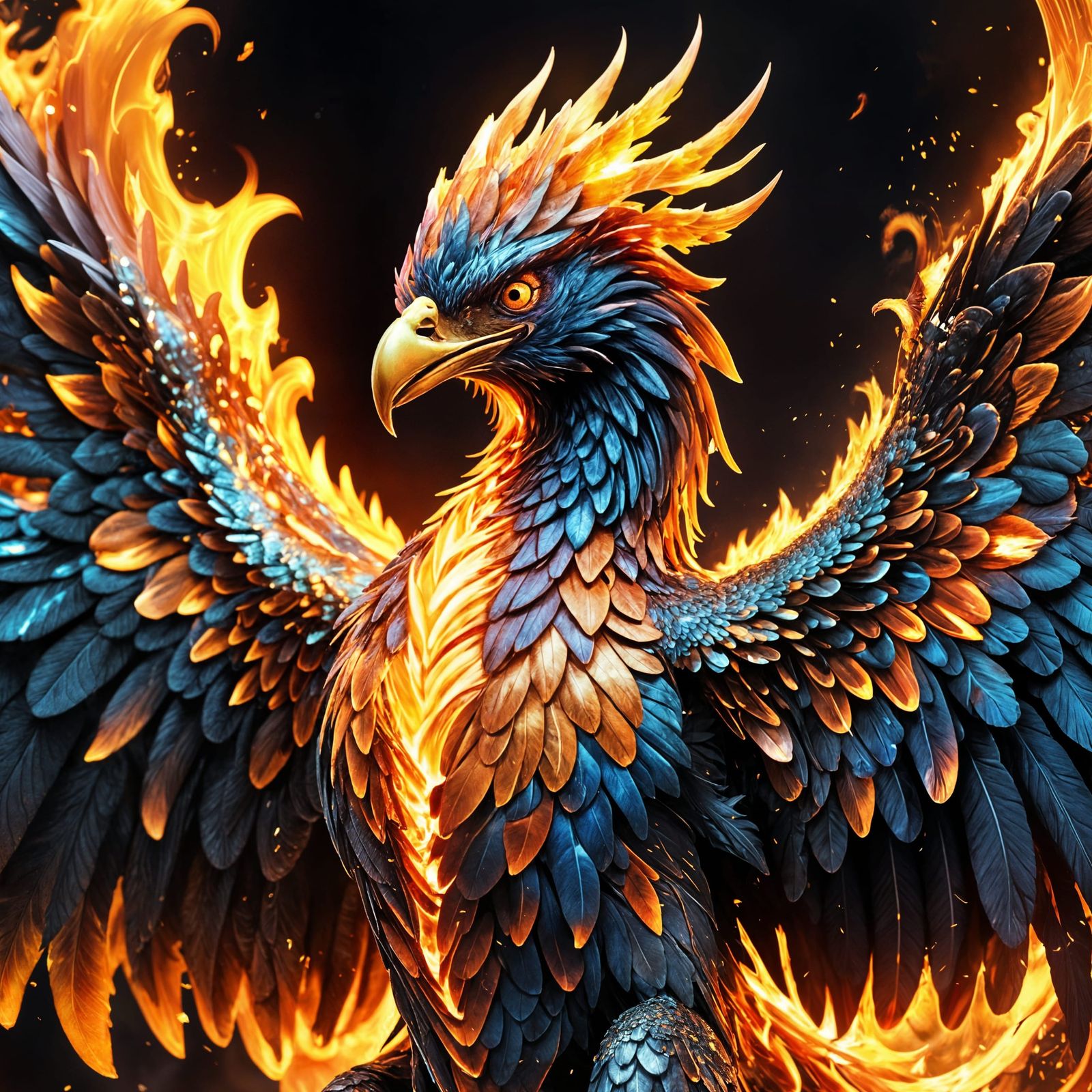 Screaming Fire Phoenix: 3D Rendered Action Shot