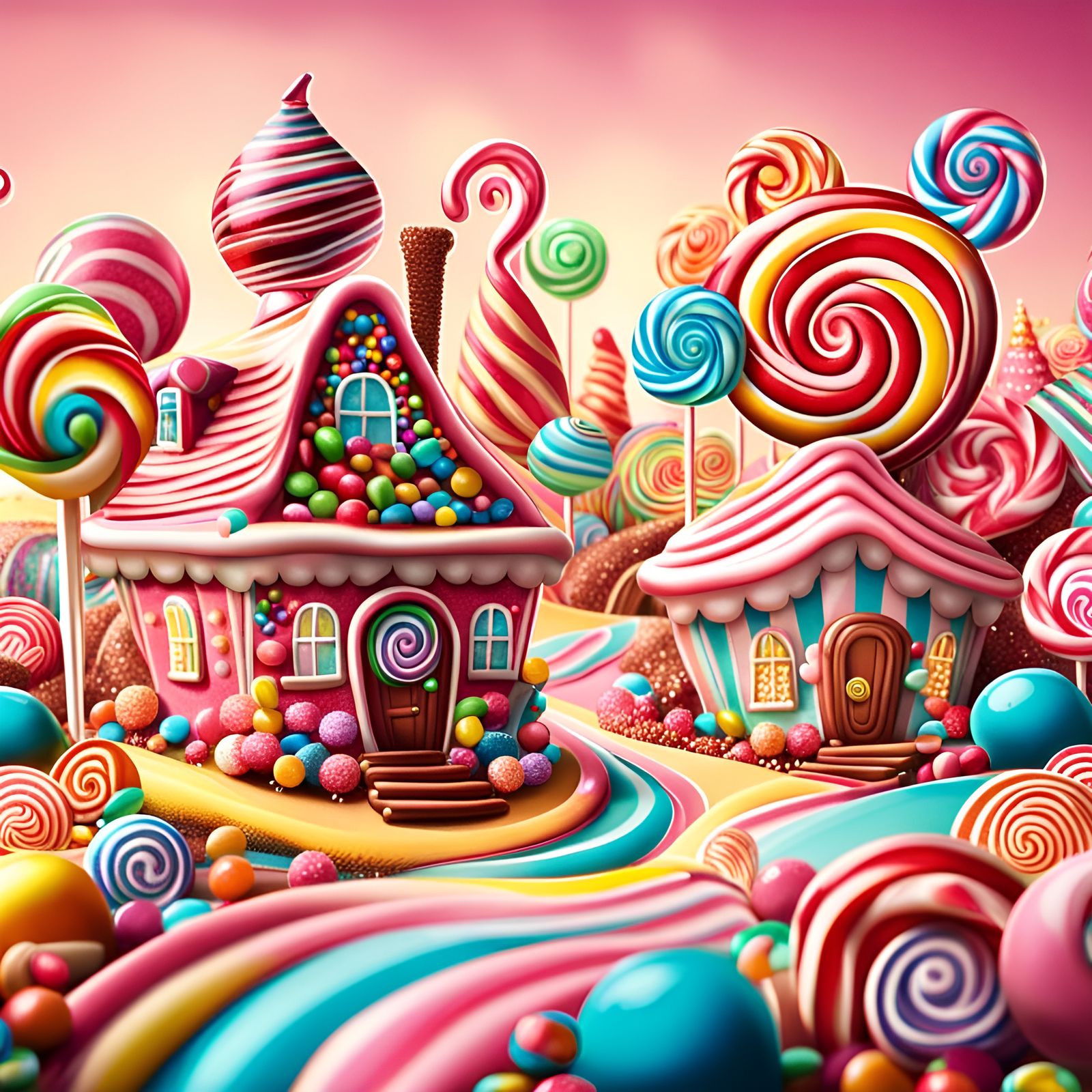 Whimsical Candy Land Scene with Candy House