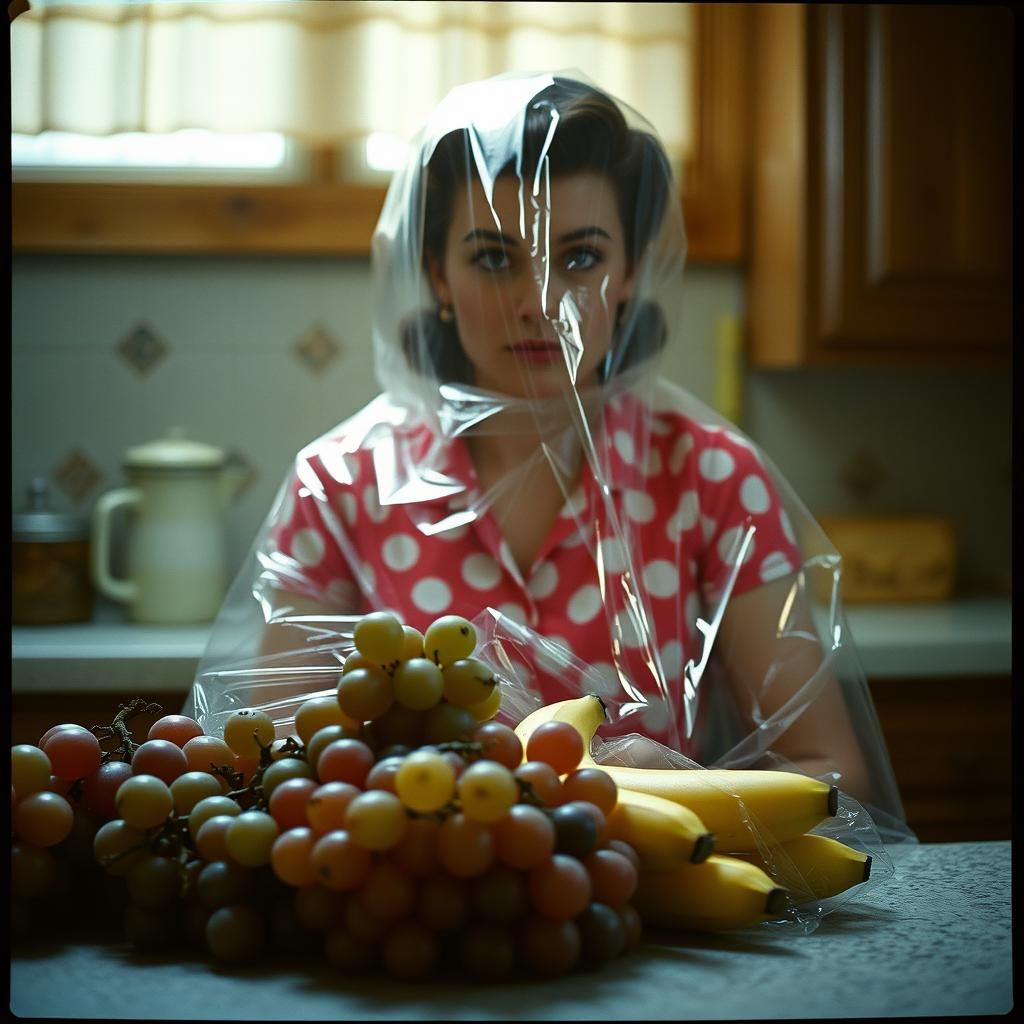 Surreal Still Life: Housewife in Plastic Film