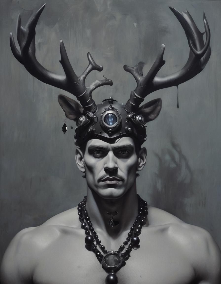Gothic Man with Antlers in Dieselpunk Style