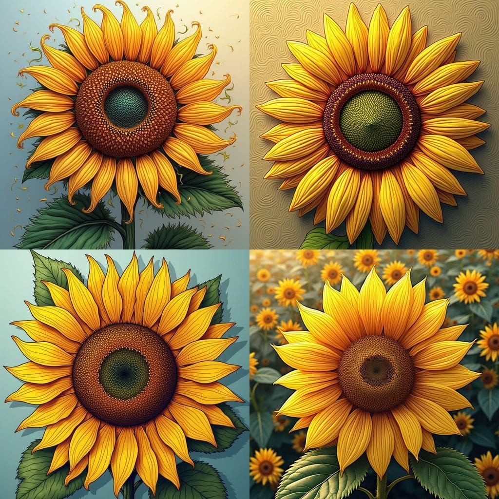 Vibrant Fractal Sunflower Blooms in Wave Function Harmony