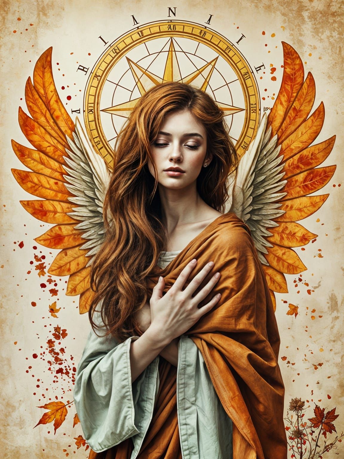 Angelic Autumn Collage with Golden Halo