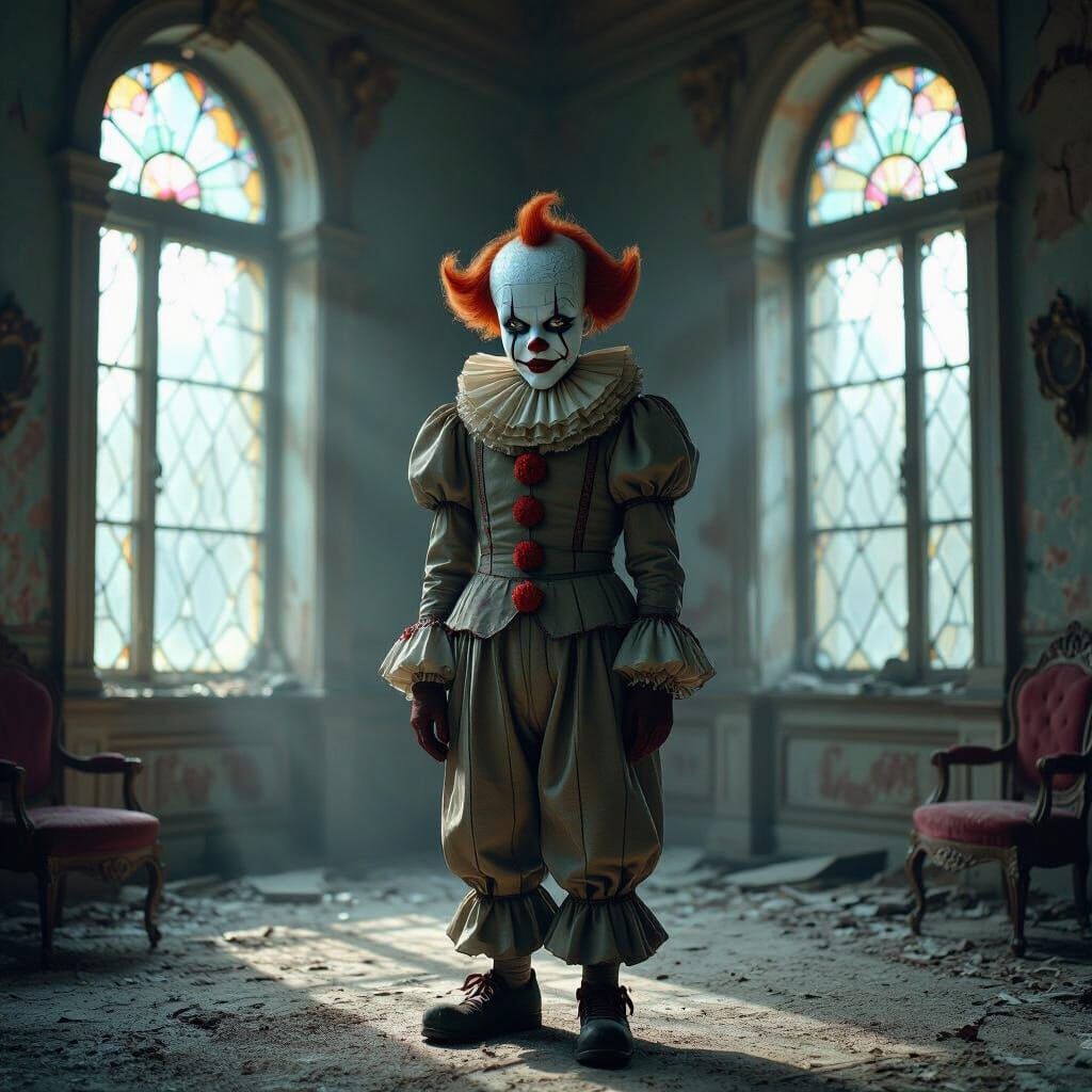 Melancholy Alien Clown in Forgotten Ballroom