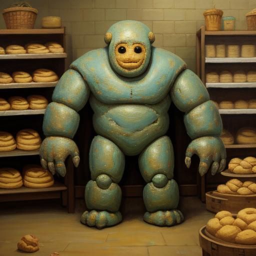 Dough Golem in Bakery: Oil Painting