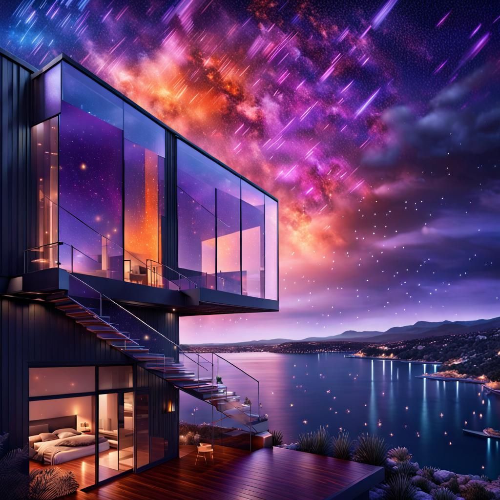 Shooting Stars Rain on Modern Home