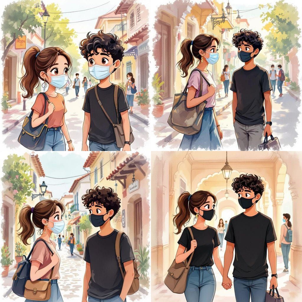 Storybook Scene: Couple Walking in Pondicherry