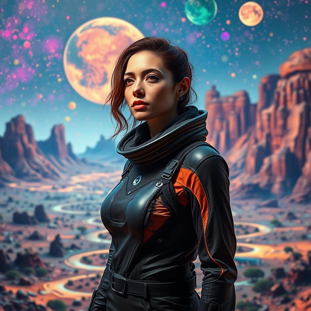 Hyperrealistic Planet Dancer in Futuristic Attire