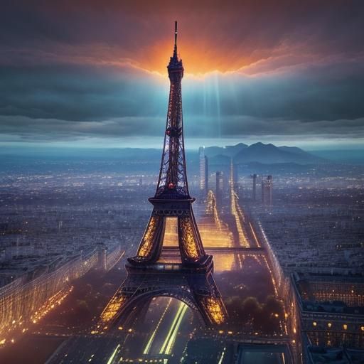 Brilliantly Lit Eiffel Tower at Sunset: Matte Painting